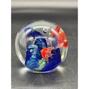 Art Glass Red Orange Tropical Fish Underwater Ocean Paperweight 2.5"